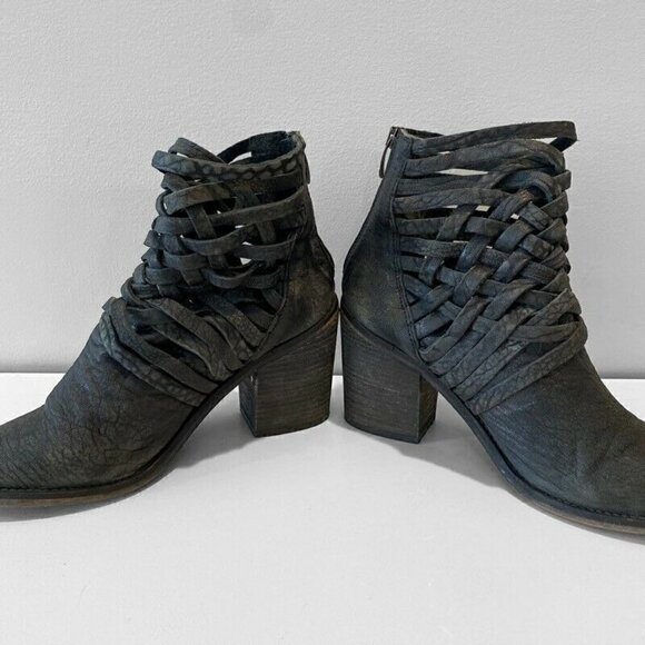 Free People Carrera Woven Ankle Boots Booties Black 38 - Picture 3 of 8